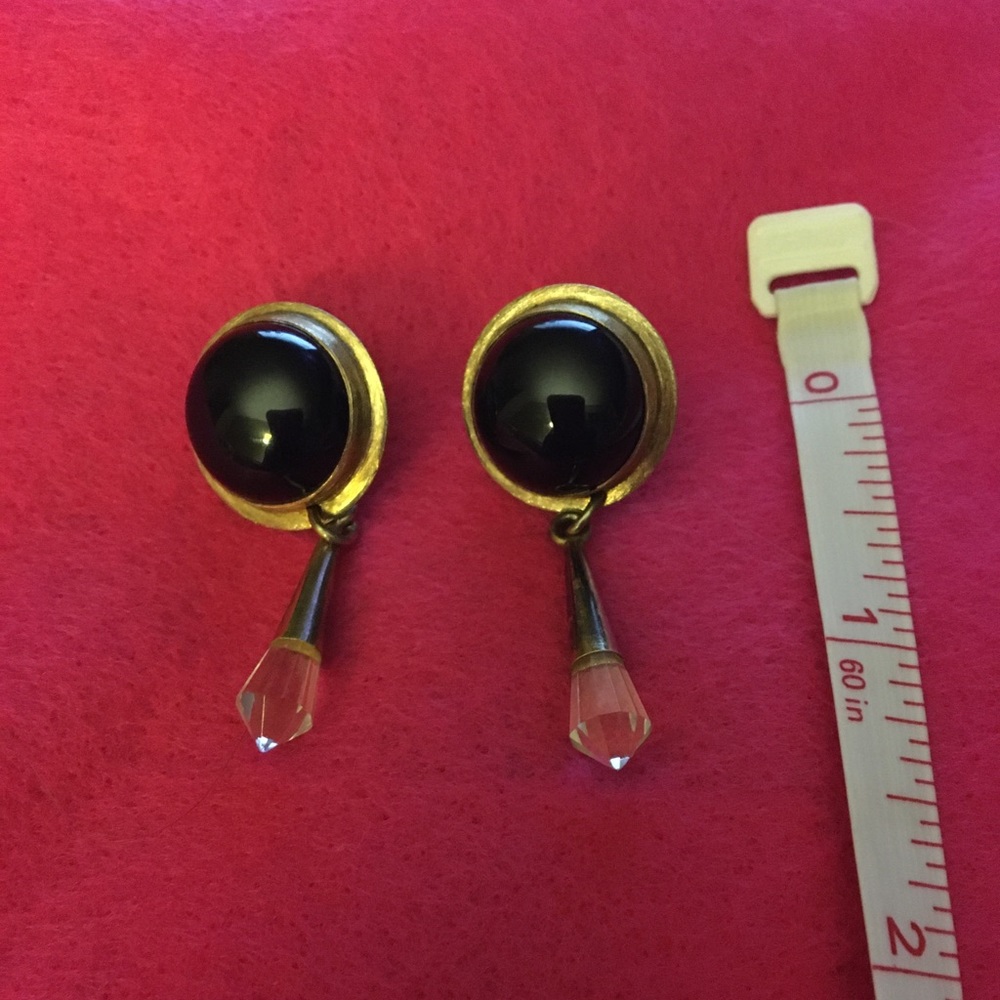 SALE! Onyx, metal, and crystal drop earrings